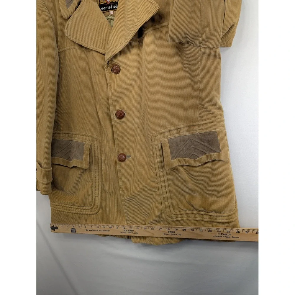 Vintage Cortefiel Mens Tan Corduroy Car Coat Jacket 70s Western Spain Size 44